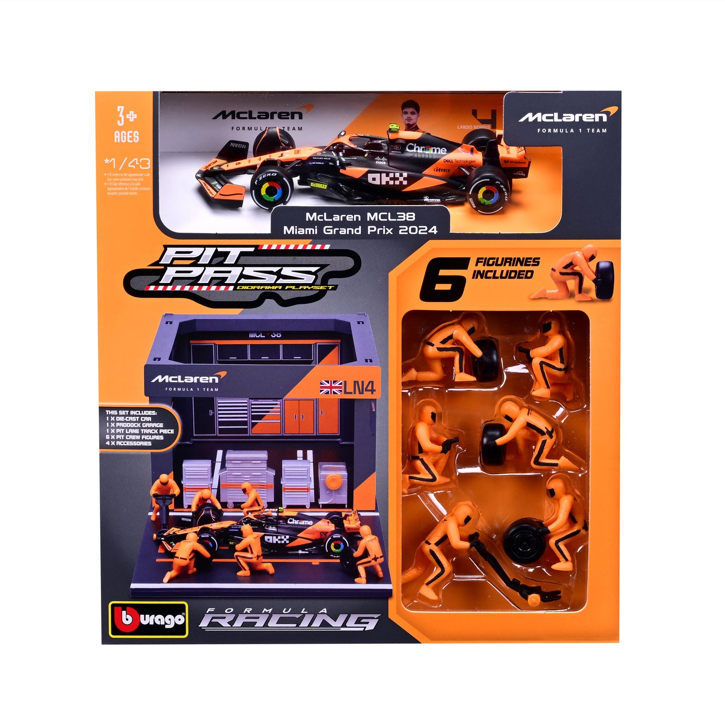 Pit Stop McLaren avec MCL38 #4 Lando Norris Mod`ele Diecast 'Echelle 1:43 F1 2024