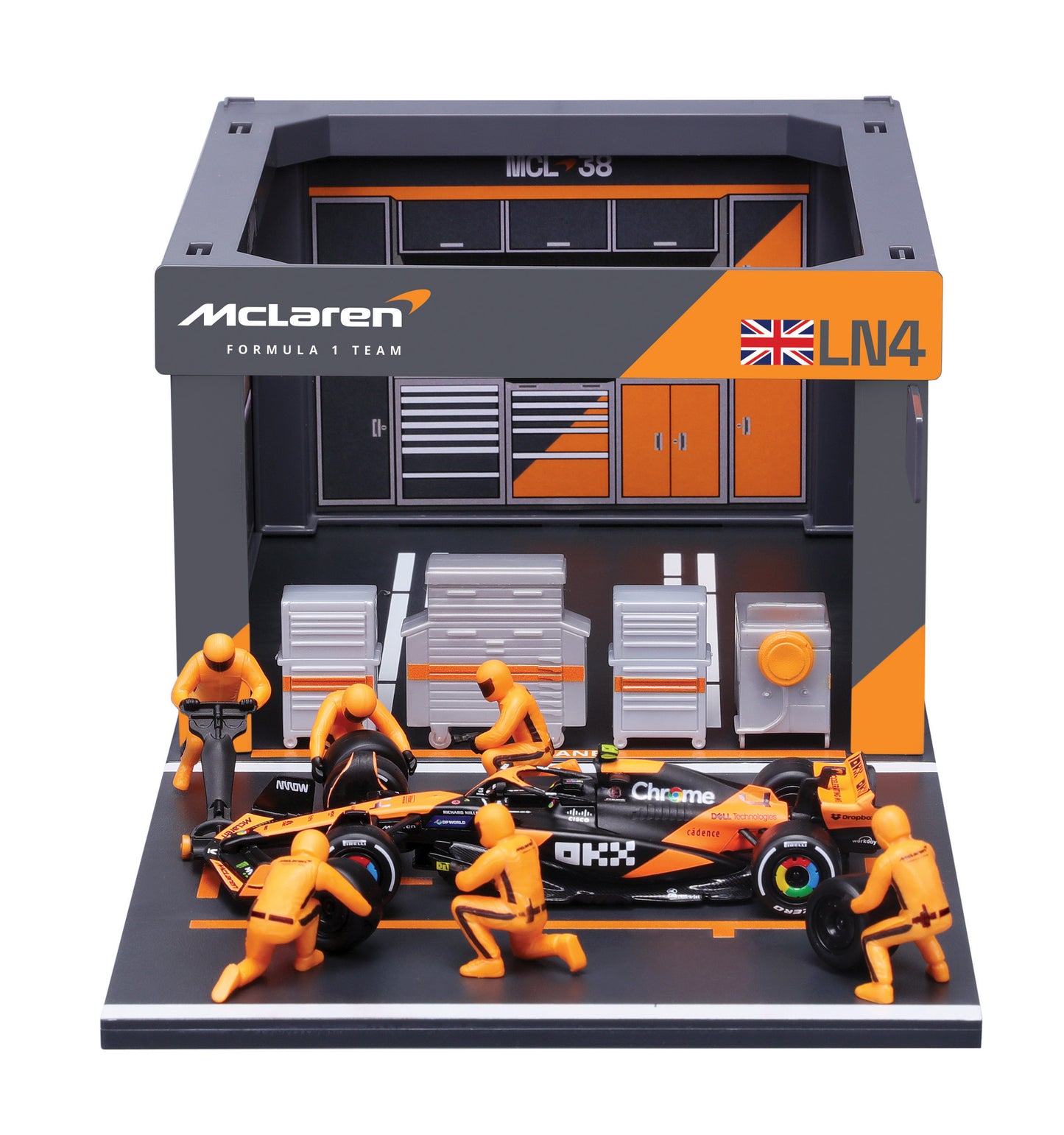 Pit Stop McLaren avec MCL38 #4 Lando Norris Mod`ele Diecast 'Echelle 1:43 F1 2024