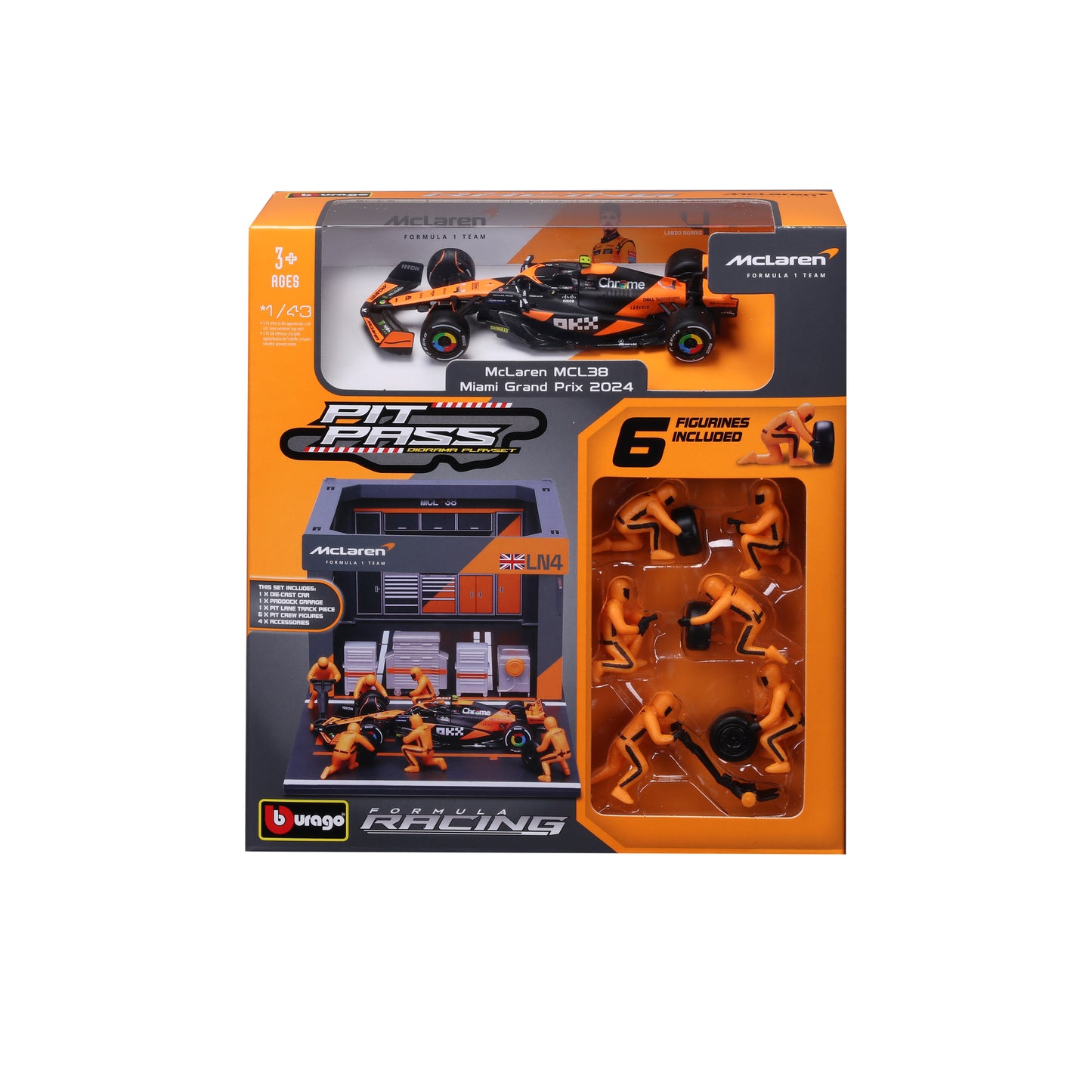 Pit Stop McLaren avec MCL38 #4 Lando Norris Mod`ele Diecast 'Echelle 1:43 F1 2024