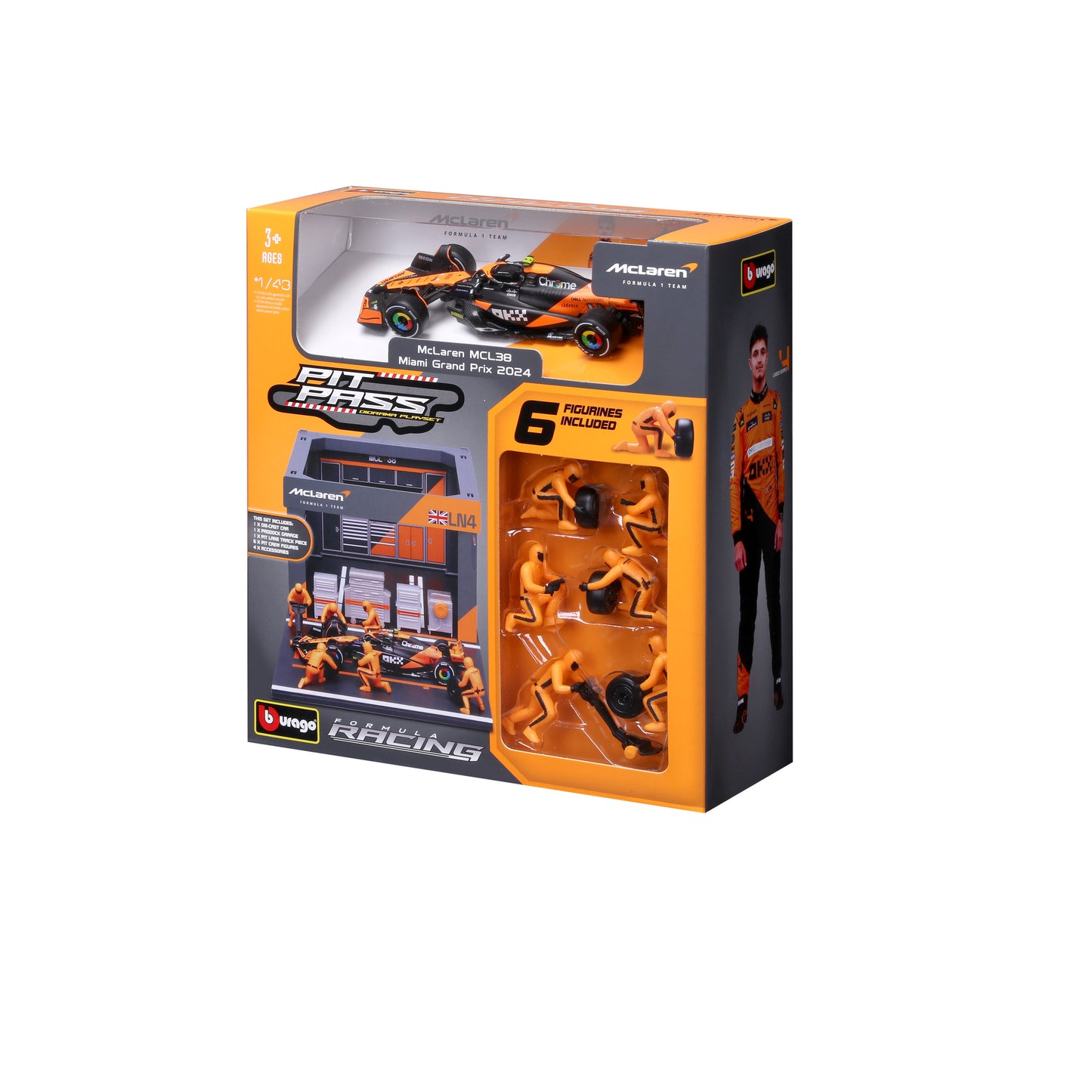 Pit Stop McLaren avec MCL38 #4 Lando Norris Mod`ele Diecast 'Echelle 1:43 F1 2024