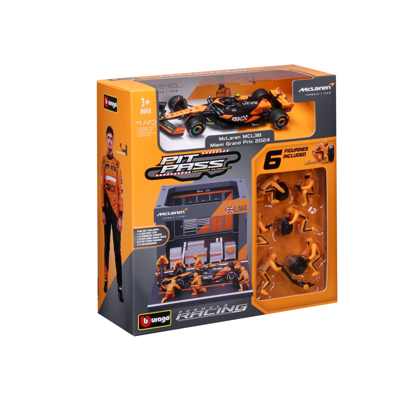 Pit Stop McLaren avec MCL38 #4 Lando Norris Mod`ele Diecast 'Echelle 1:43 F1 2024